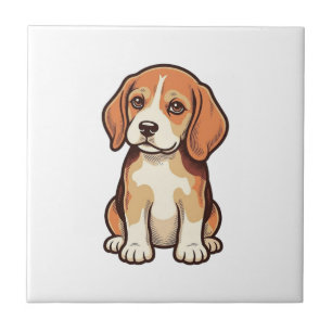 Carreau Gravure vintage de chiot Beagle Art vectoriel_1