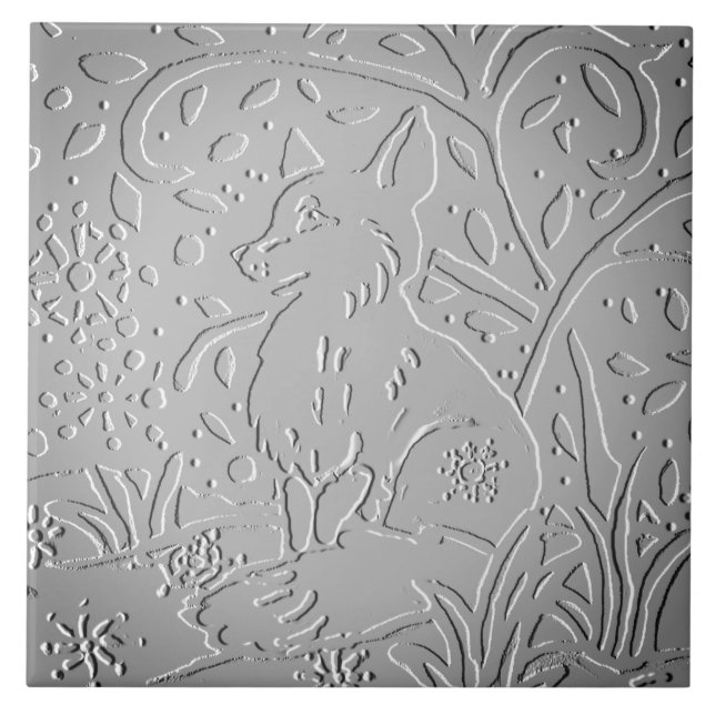 Carreau Gray Ombre Fox Woodland Embossé Hiver Flocon de ne (Devant)