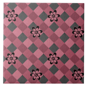 Carreau Gray rose géométrique à damiers motif avec fleurs