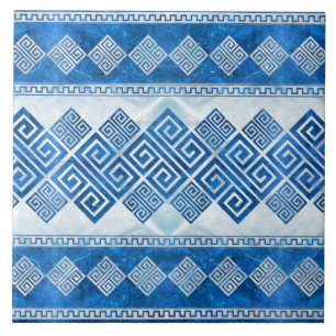 Carreau Grec Meander - Clé grecque Pierres et perles bleu