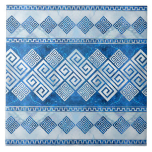Carreau Grec Meander - Clé grecque Pierres et perles bleu