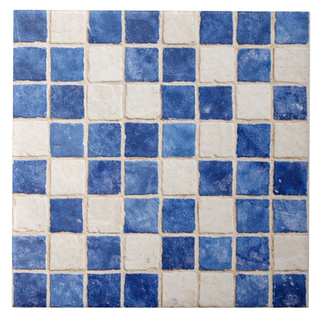 Carreau Greek Blue Mosaic Squares Ceramic Tile  (Devant)