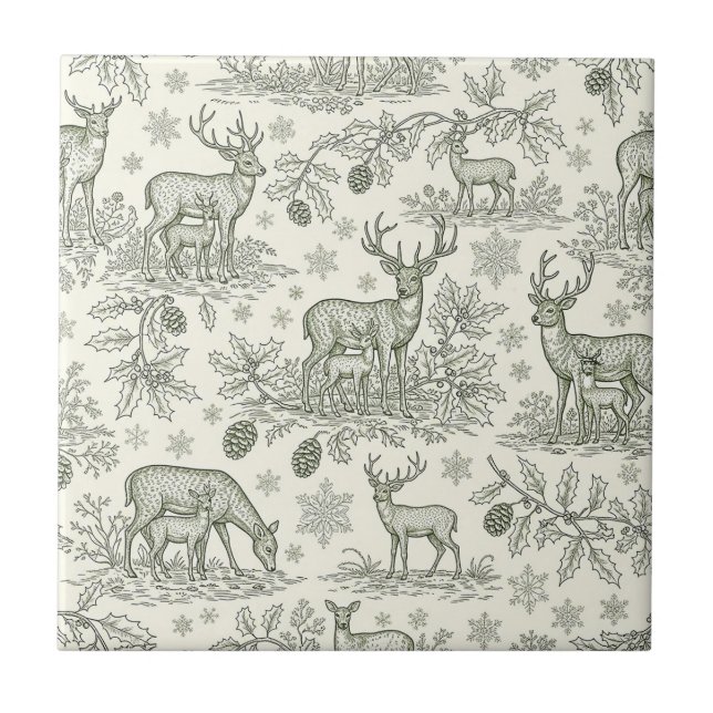 Carreau Green Toile Woodland Deer Christmas Pattern (3) (Devant)
