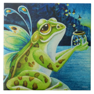 Carreau Grenouille et lucioles de fée de Whimsical Aquare