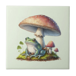 Carreau Grenouille sous un champignon Mignon Nature