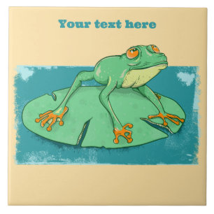 Carreau Grenouille verte mignonne sur un tapis de nénuphar