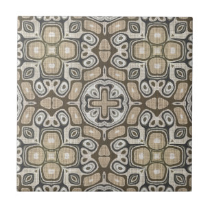 Carreau Grey Taupe Ochre Brown Beige Ethnic Tribu Art