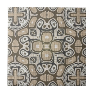 Carreau Grey Taupe Ochre Brown Beige Ethnic Tribu Art