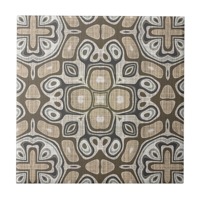 Carreau Grey Taupe Ochre Brown Beige Ethnic Tribu Art (Devant)
