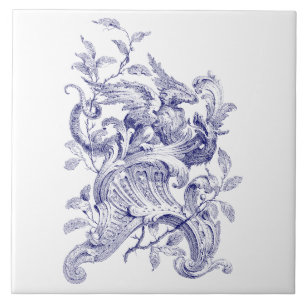 Carreau Griffin Bleu Et Blanc Sur Rococo Baroque Rocaille