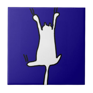Carreau Griffonnage de chat de Cute&Funny sur le bleu