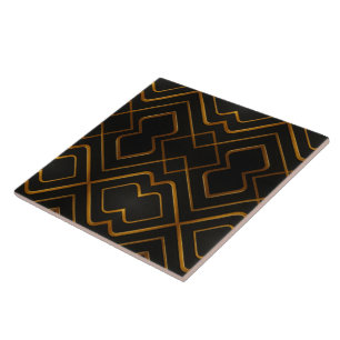 Carreau Grille Deco Opulente Plein Or Liquide Noir Monochr
