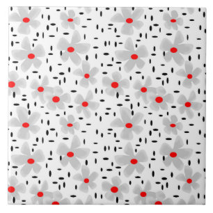 Carreau gris avec des fleurs rouges sur fond blanc rétro