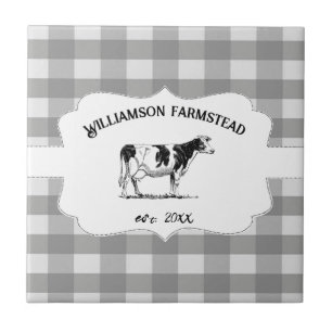 Carreau Gris Buffalo Plaid Vache de ferme Décor