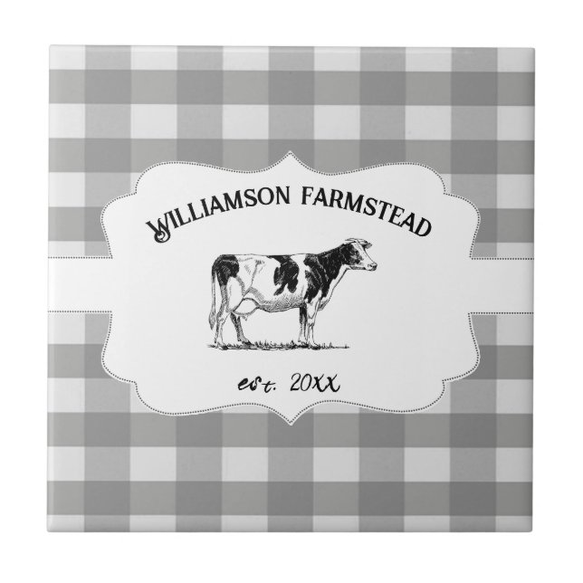 Carreau Gris Buffalo Plaid Vache de ferme Décor (Devant)