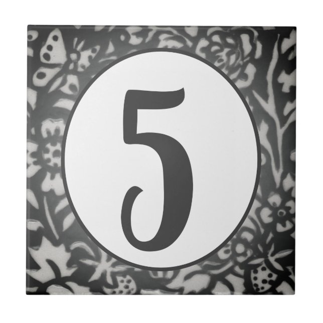 Carreau Gris Floral Numéro de la maison Papillon Berry Ova (Devant)