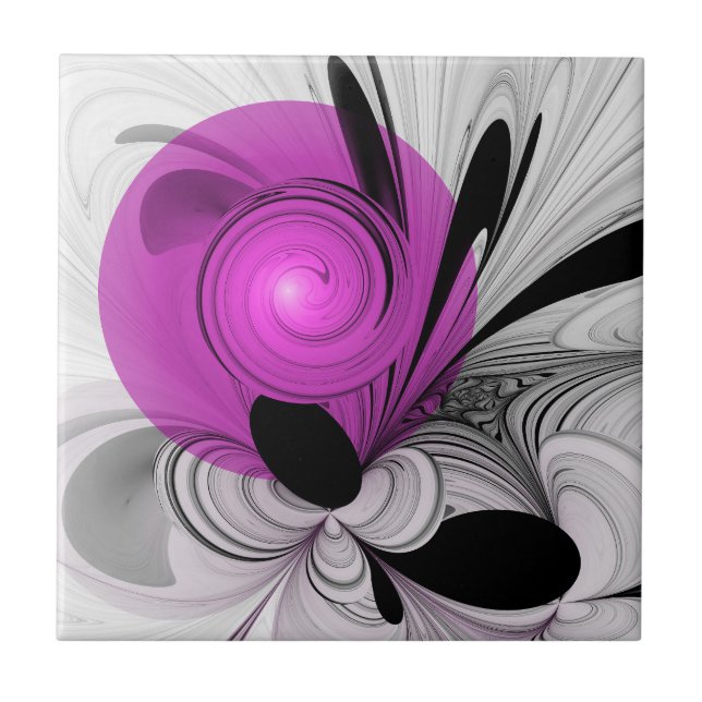 Carreau Gris Noir Abstrait Avec Art Fractal Magenta (Devant)