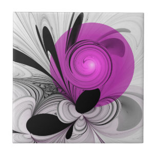 Carreau Gris Noir Abstrait Avec Art Fractal Magenta