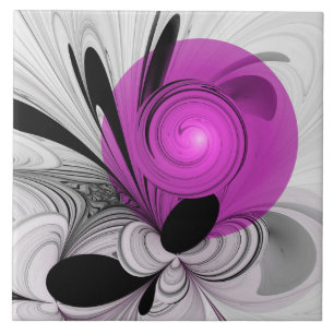 Carreau Gris Noir Abstrait Avec Art Fractal Magenta