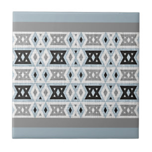 Carreau Gris noir clair Bleu blanc Ethnic Tribu Art