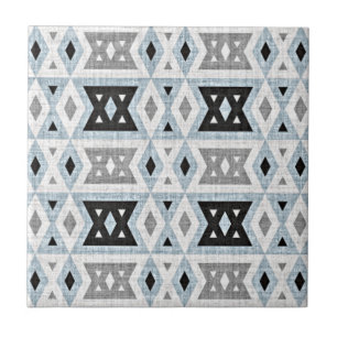 Carreau Gris noir clair Bleu blanc Ethnic Tribu Art