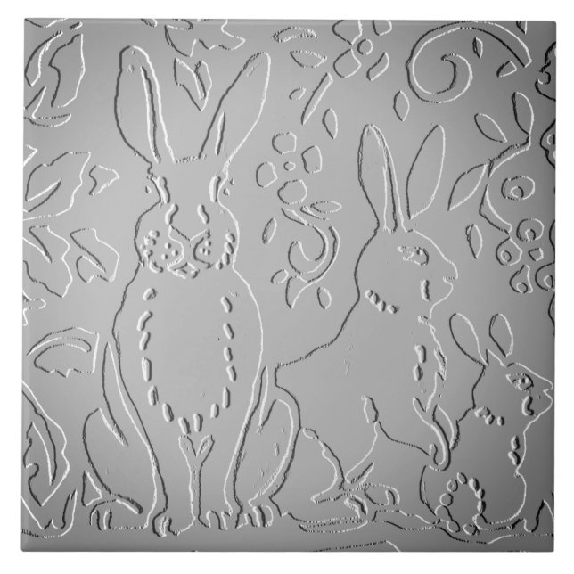 Carreau Gris Ombre Lapin Bois Embossés Nature Florale (Devant)