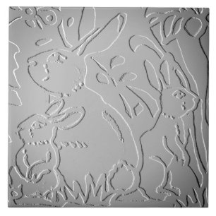 Carreau Gris Ombre Lapin Bois Embossés Nature Florale
