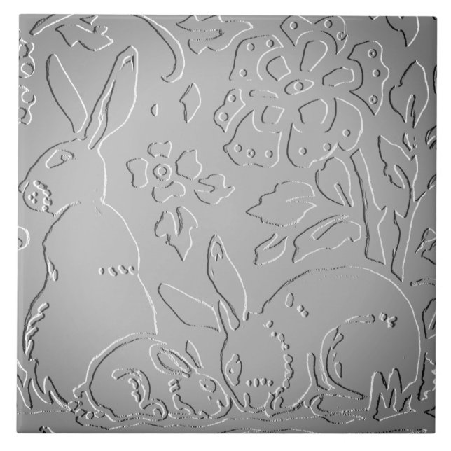 Carreau Gris Ombre Lapin Bois Embossés Nature Florale (Devant)