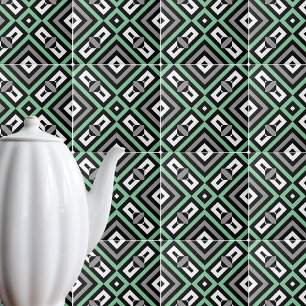 Carreau Gris vert noir blanc foncé Art géométrique rayé