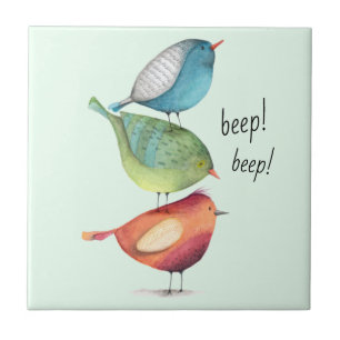 Carreau Gros oiseaux mignons se tenant sur l'un l'autre