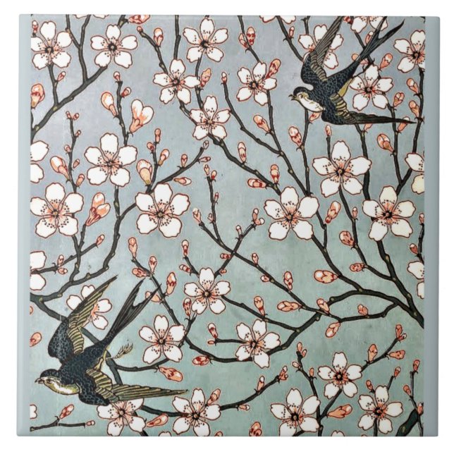 Carreau Grue - Fleurs d'amandes et hirondelles (Devant)