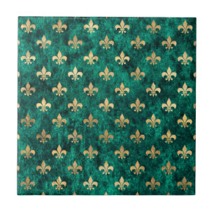 Carreau Grunge Green Velvet Fleur De Lis Mardi Gras
