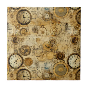 Carreau Grunge Rustic Steampunk Horloge (5)
