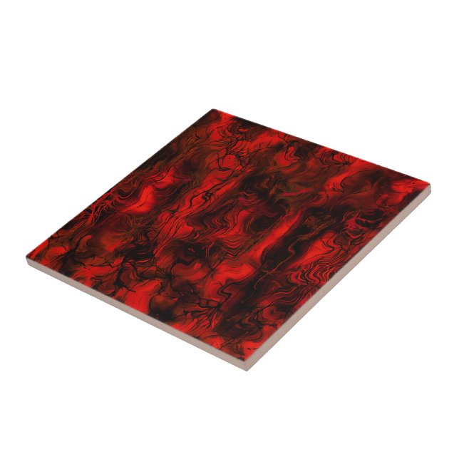 Carreau Grungy Energie Nerveuse Art Abstrait Rouge Et Noir (Côté)