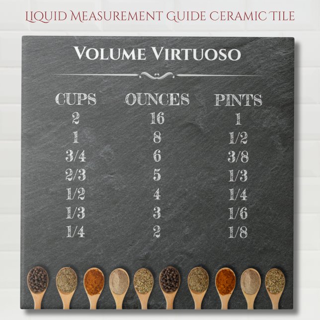 Carreau Guide de mesure du volume des liquides en cuisine (Kitchen Liquid Volume Measurement Guide Ceramic Tile)