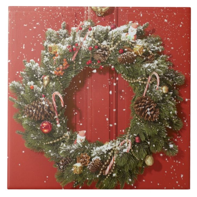 Carreau Guirlande de Noël accrochant sur une porte (Devant)