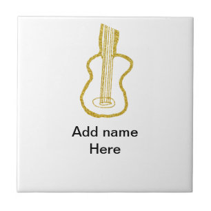 Carreau Guitare acoustique paillettes dorées ajouter nom d