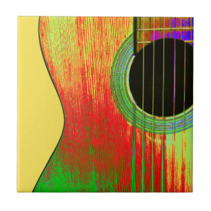 Carreau Guitare acoustique rouge et jaune Abstraite