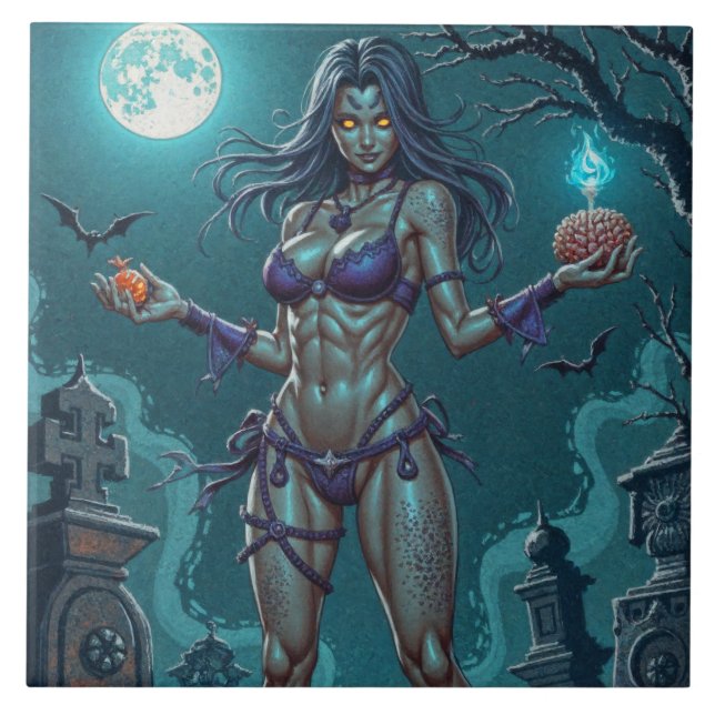 Carreau Halloween Cadeau ou Petite Amie Zombie avec des Ce (Devant)