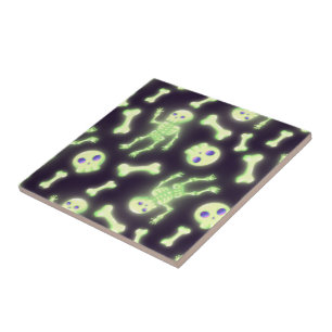 Carreau Halloween Cute Éffrayant Squelette brillant Os Cr