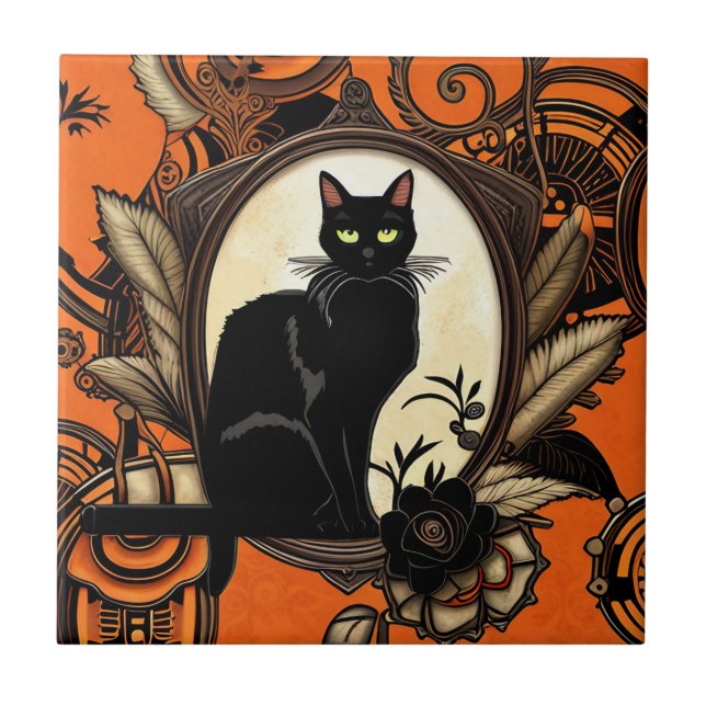 Carreau Halloween en chat noir vapeur (Devant)