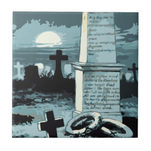 Carreau Halloween vintage, cimetière effrayant avec tombes