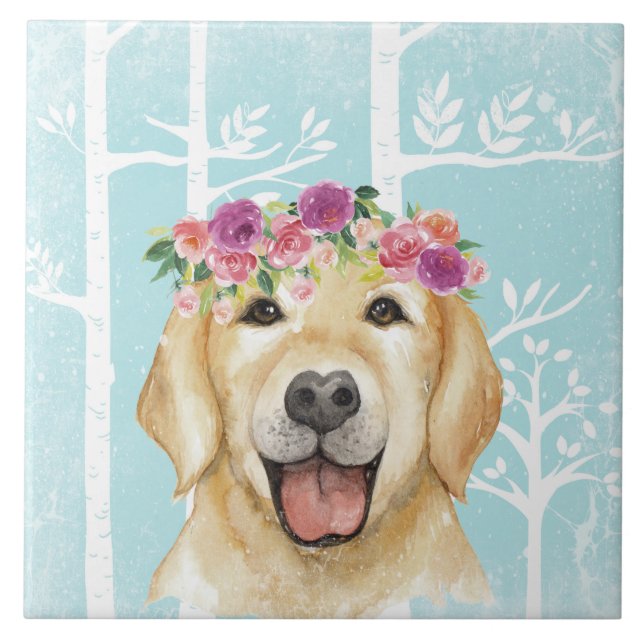 Carreau Happy Flower Animal dans Blue Forest-Dog-Retriever (Devant)