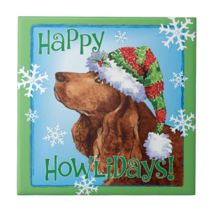 Carreau Happy Howlidays Field Spaniel Tile