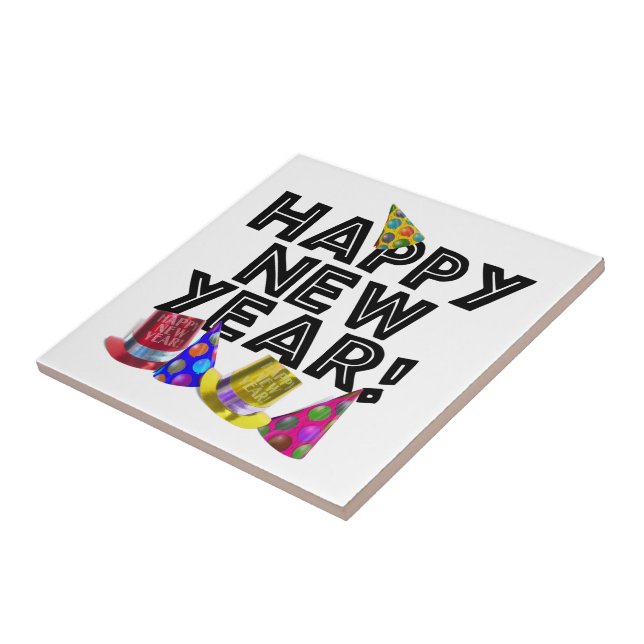 Carreau Happy New Year - Black Text with Party Hats (Côté)