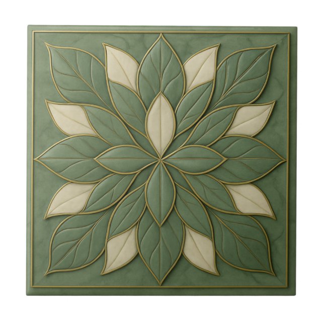 Carreau Harmonie Pétale Sage - Carrelage Artisan Floral en (Devant)