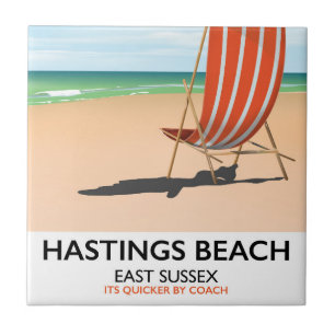 Carreau Hastings Beach, East Sussex affiche de voyage vint