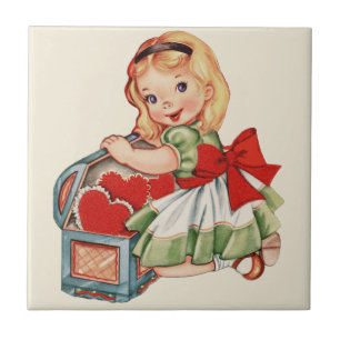 Carreau Heart Girl Enfant Retro Enfants mignons