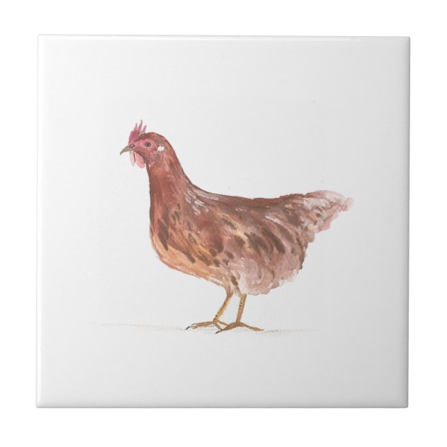 Carreau Hen Chicken Farm Animaux aquarelle L'art de la fer (Devant)