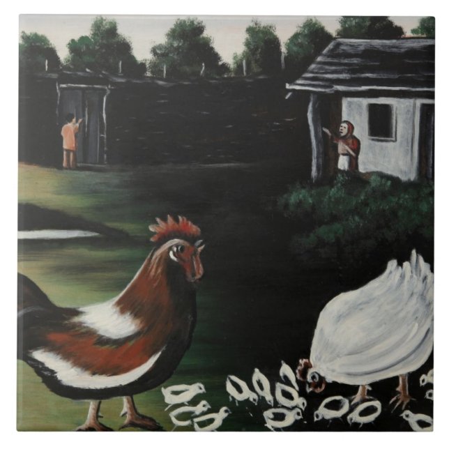 Carreau Hen with her Chicks in a Rural Farmyard Landscape (Devant)
